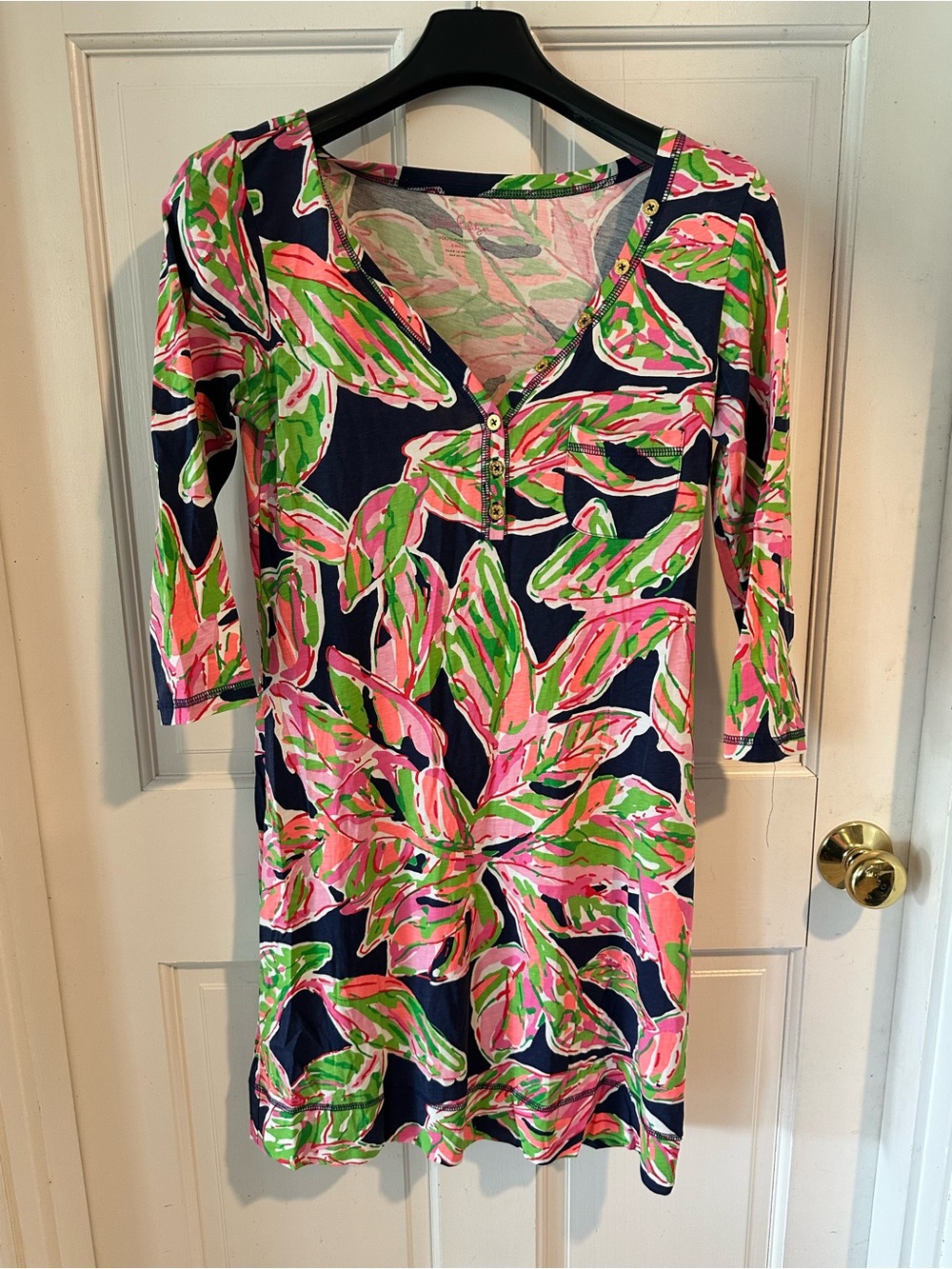 Lilly Pulitzer Navy Pink Green Tropical Print Casual Dress